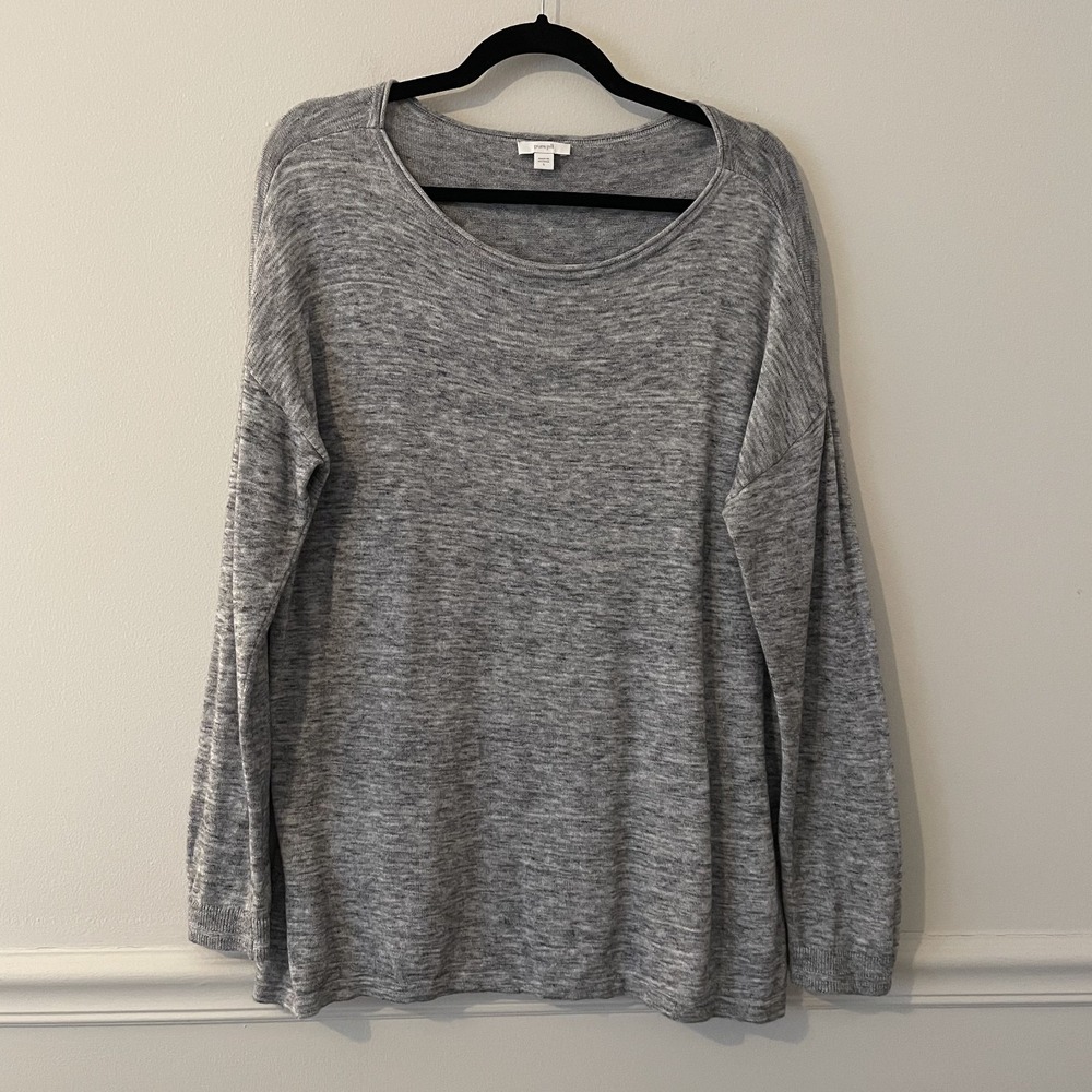 J Jill Pure Long Sleeve Knit Tunic‎ Top Gray Sz L Cotton Minimalist Basic Travel